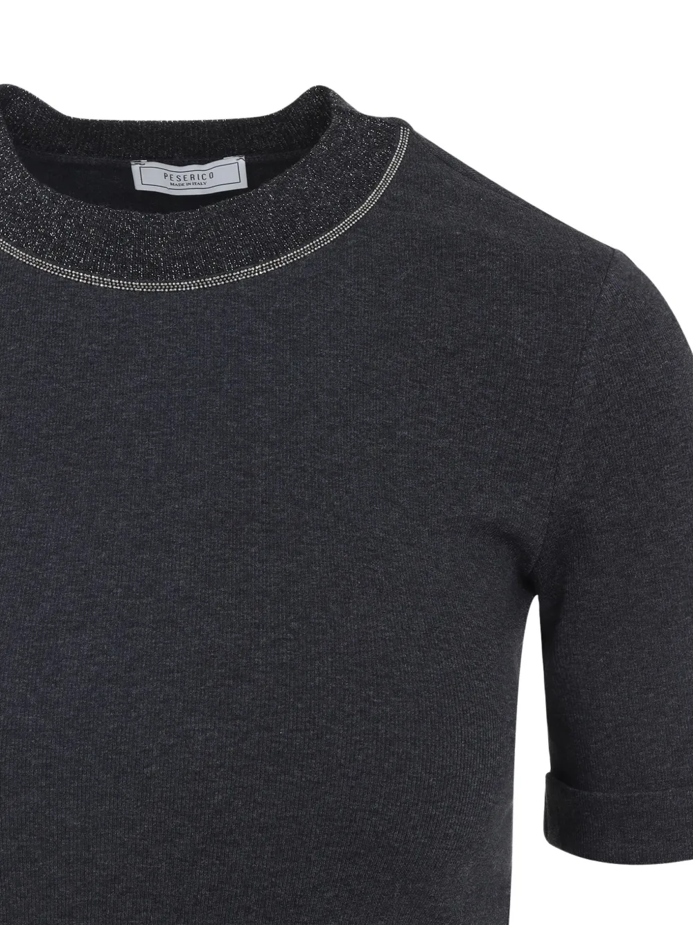 Peserico glitter-trimmed short-sleeve T-shirt Grijs