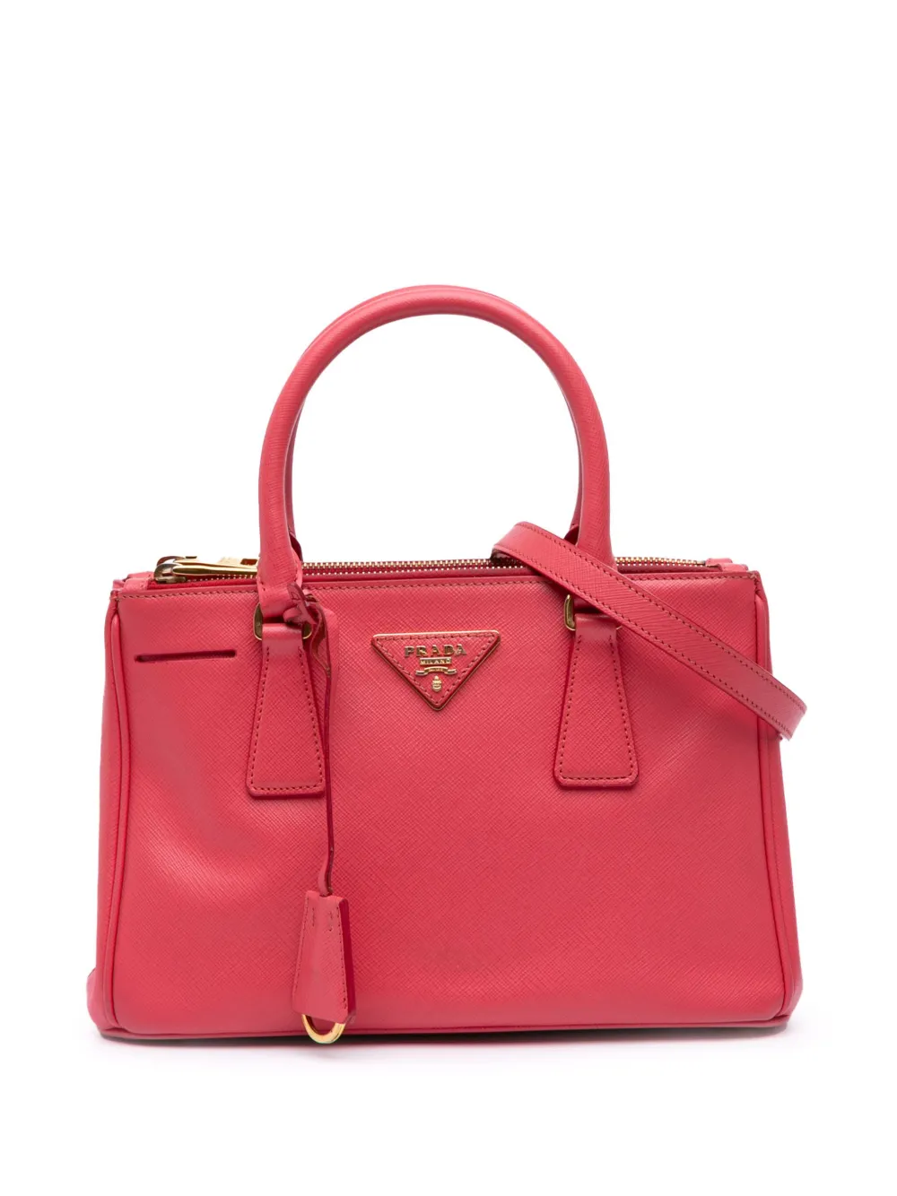 Pre-owned Prada 2010-2025 Mini Saffiano Lux Galleria Double Zip Satchel In Pink