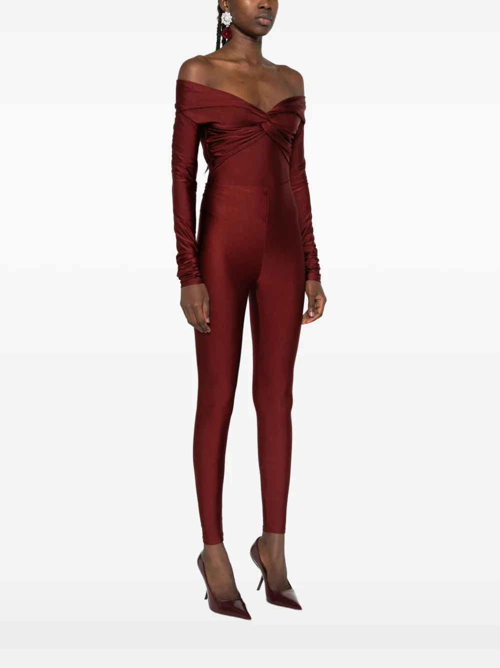 THE ANDAMANE Kandall off-shoulder body met gedraaide hals Rood