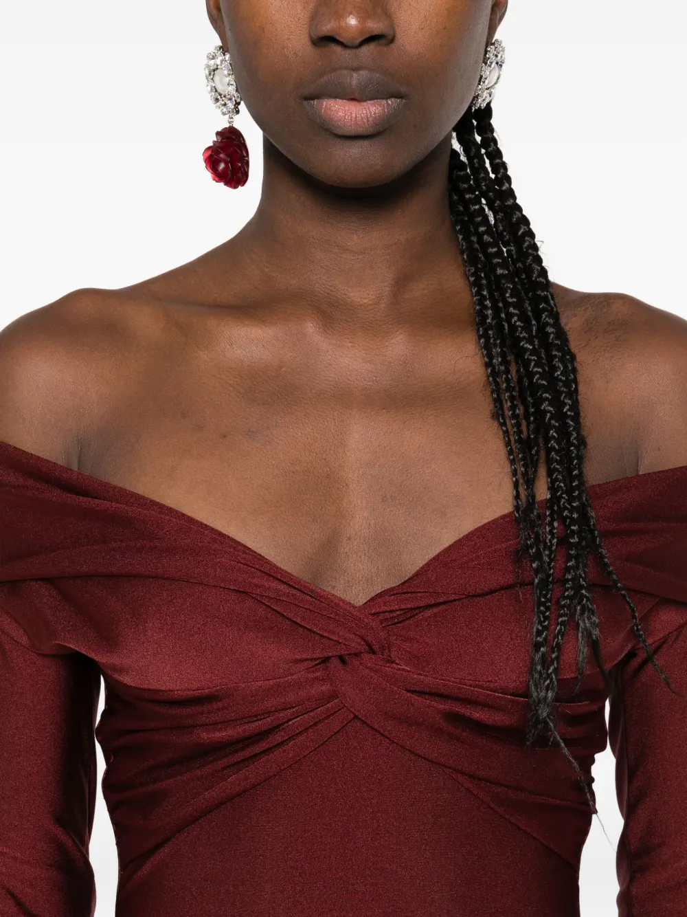 THE ANDAMANE Kandall off-shoulder body met gedraaide hals Rood