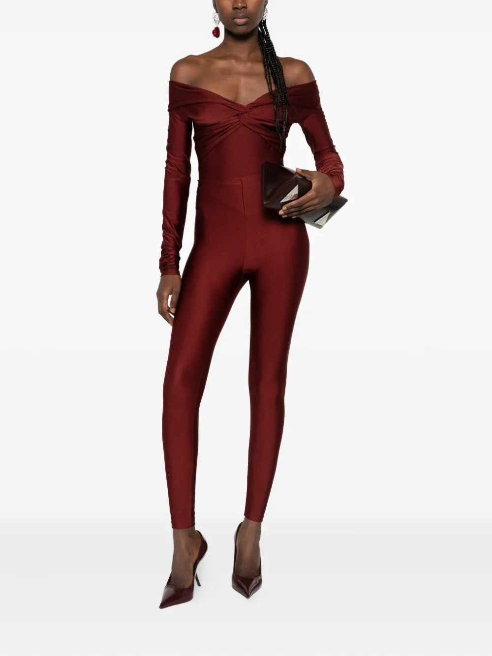 THE ANDAMANE Kandall off-shoulder body met gedraaide hals - Rood