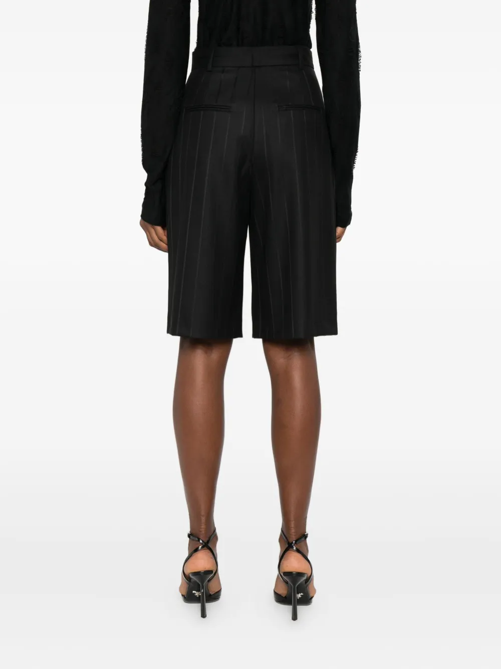 THE ANDAMANE Xiana geplooide shorts met krijtstreep Zwart