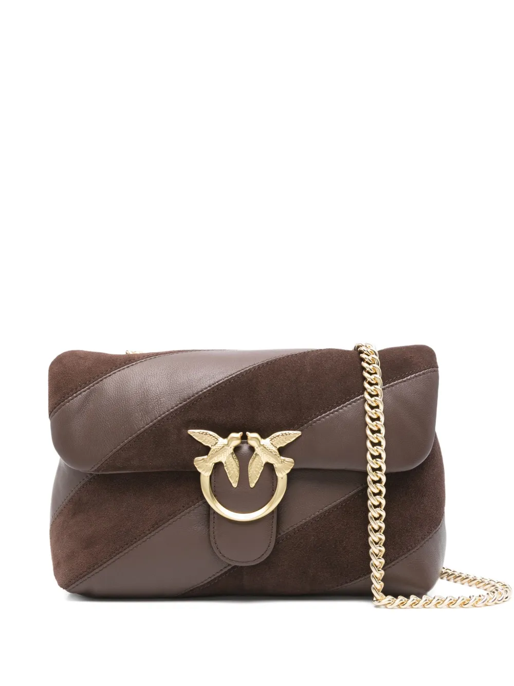 Love leather-suede diagonal-stripe shoulder bag
