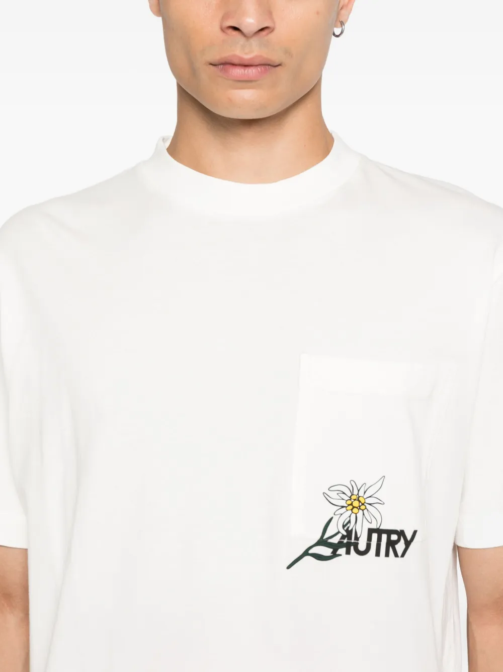 Autry flower-embroidered pocket T-shirt Wit