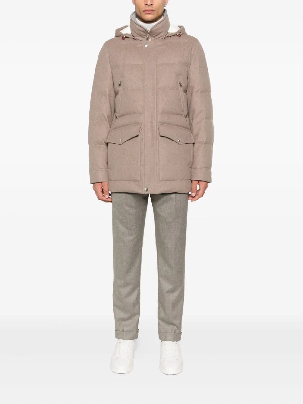 Brunello Cucinelli wool hooded quilted jacket Beige