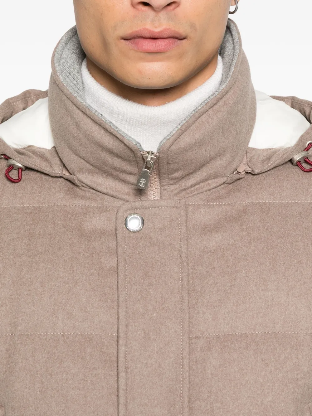 Brunello Cucinelli wool hooded quilted jacket Beige