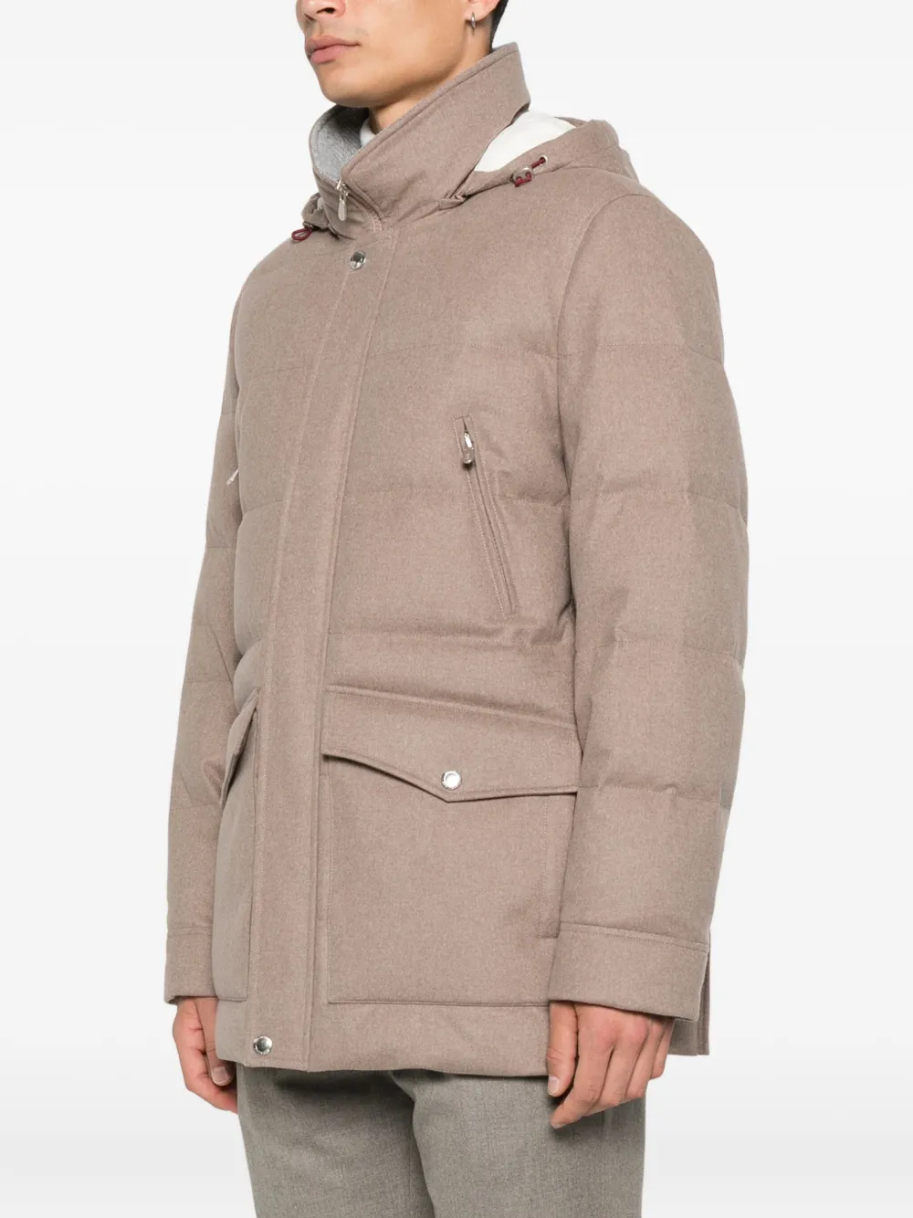 Brunello Cucinelli wool hooded quilted jacket Beige
