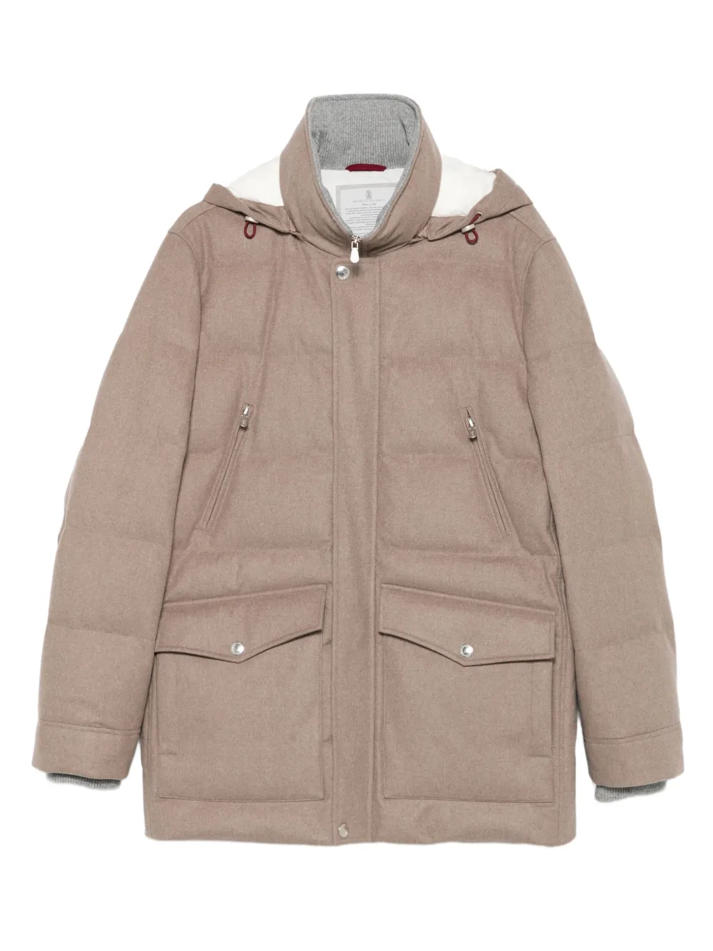 Brunello Cucinelli wool hooded quilted jacket Beige