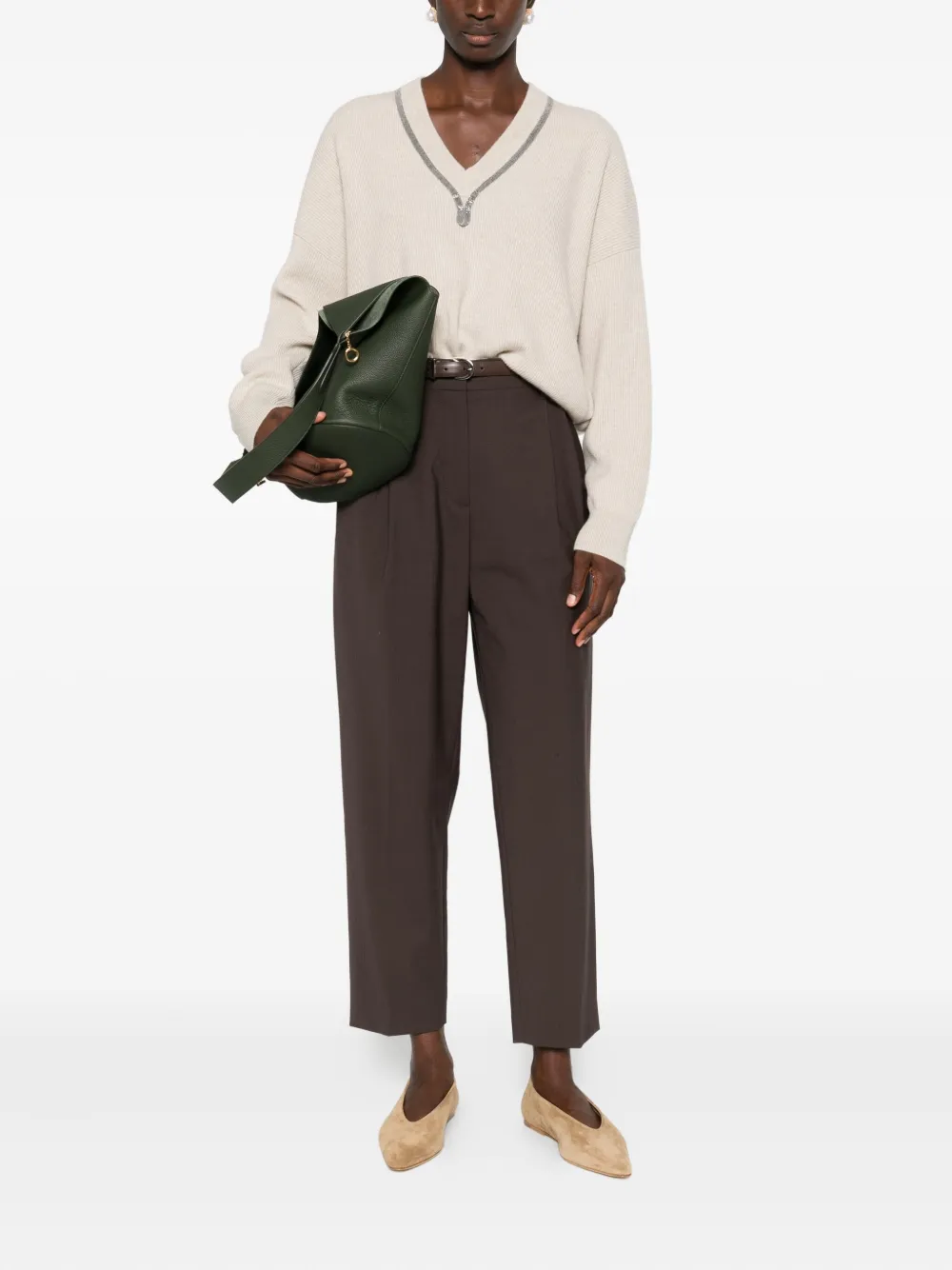 Brunello Cucinelli pleated wool straight trousers - Bruin