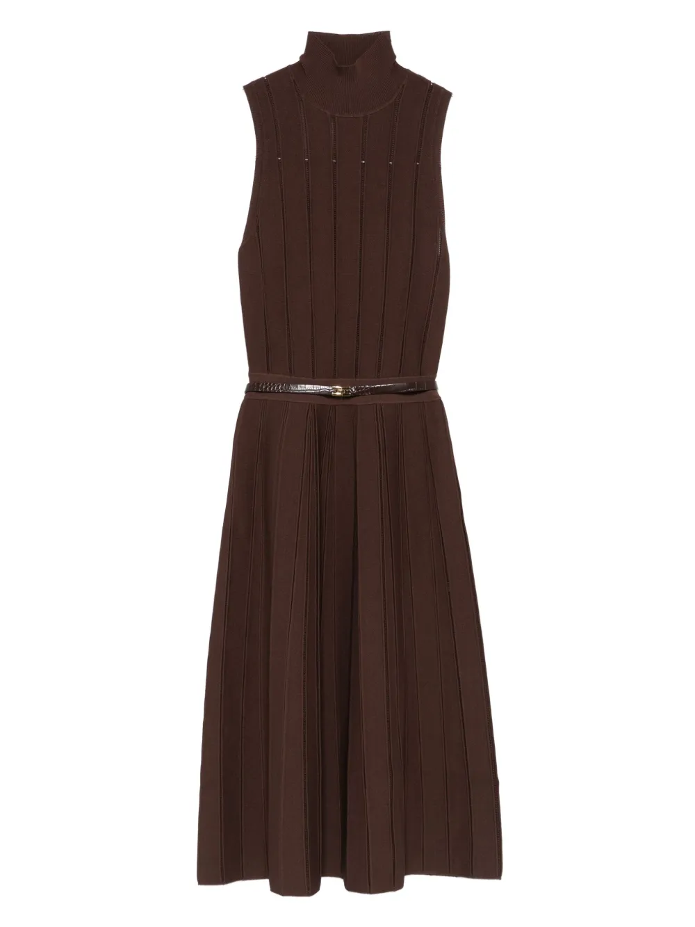 ribbed turtleneck belted maxi dress