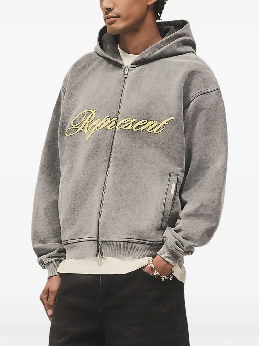 Represent Hoodie met contrasterend detail en rits Grijs
