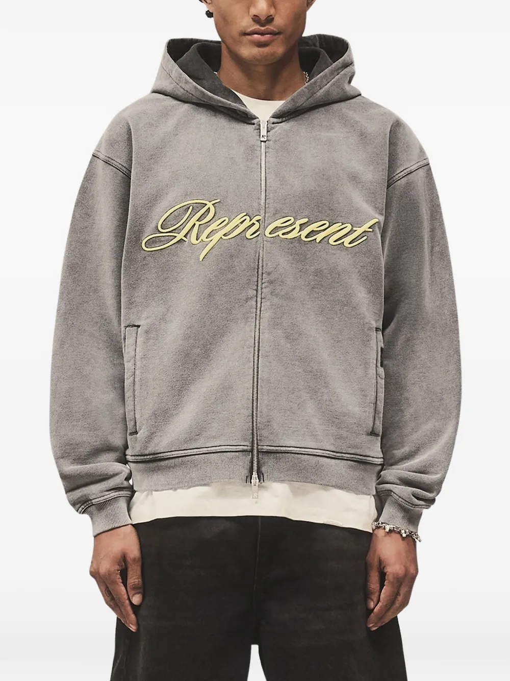 Represent Hoodie met contrasterend detail en rits Grijs