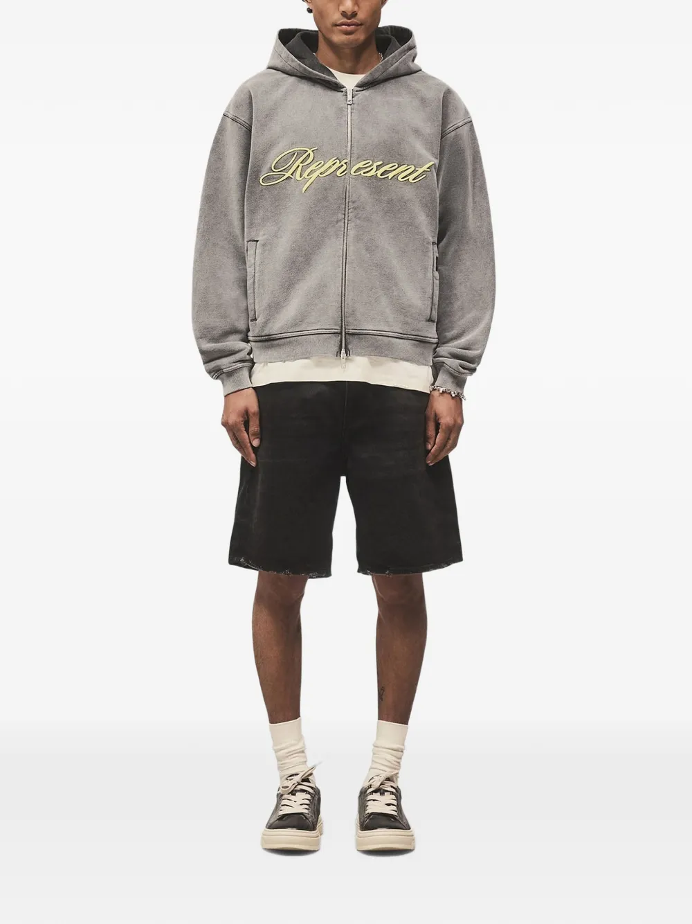 Represent Hoodie met contrasterend detail en rits Grijs