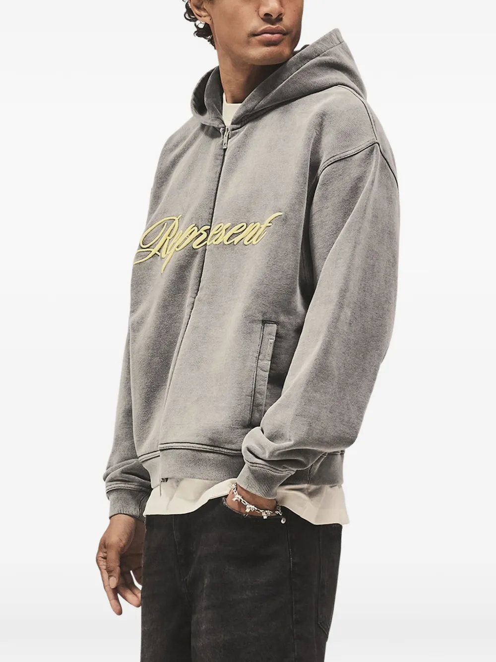 Represent Hoodie met contrasterend detail en rits Grijs