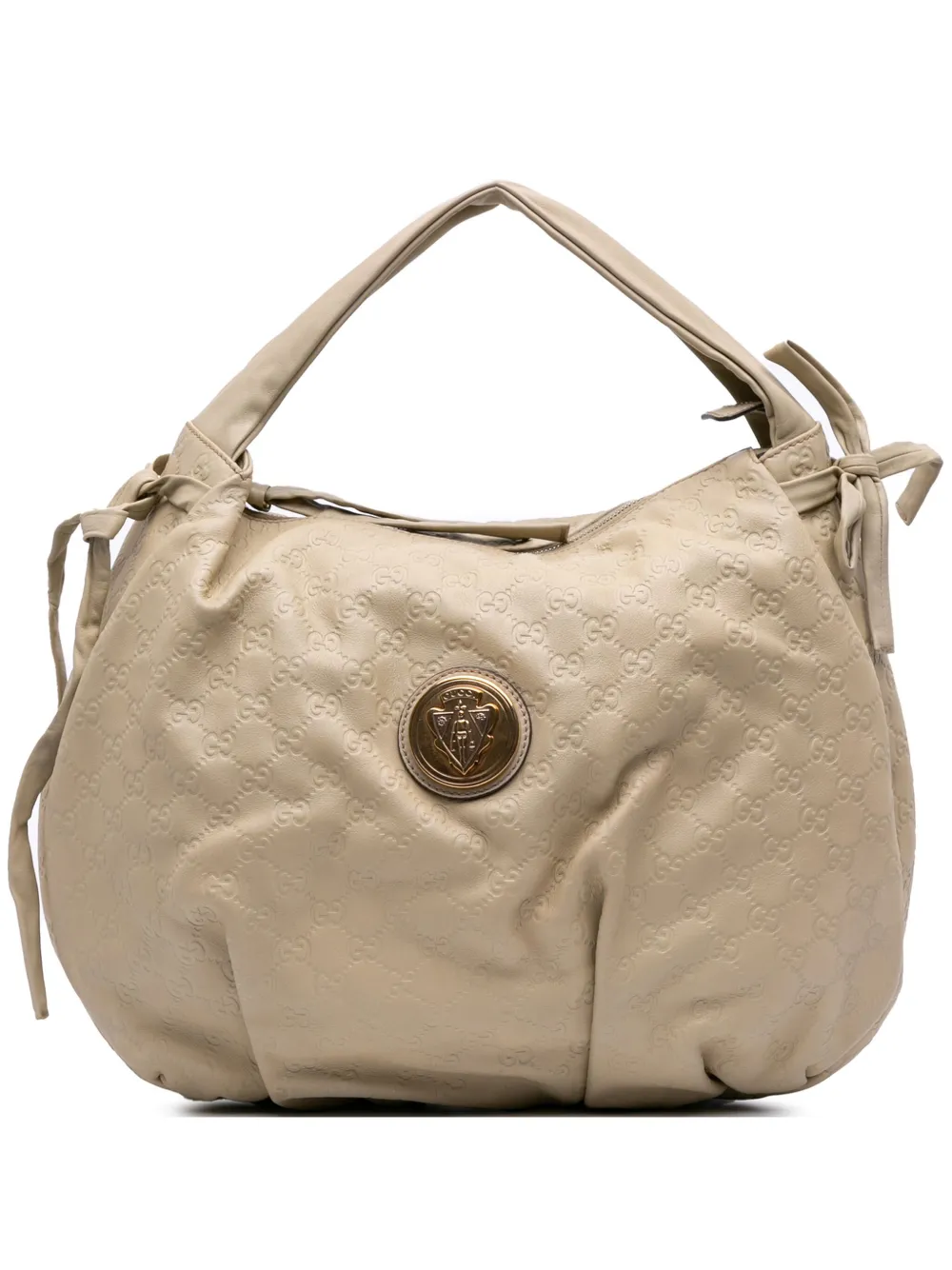 Pre-owned Gucci 2016-2025 Ssima Hysteria Crest Hobo Bag In Brown