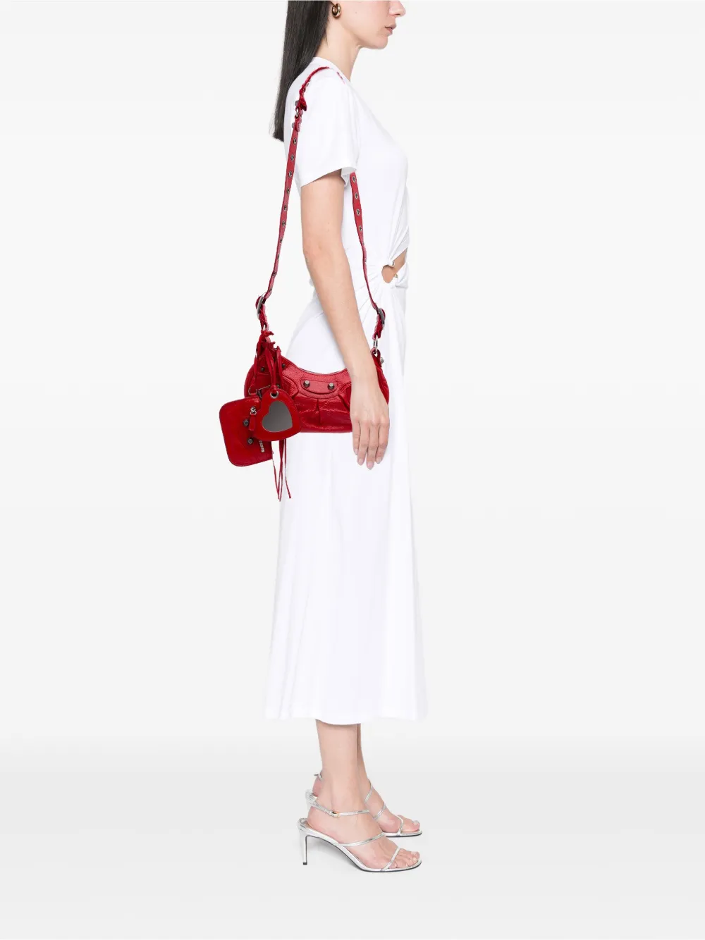 Pre-owned Balenciaga 2021 Lambskin Motocross Le Cagole Xs Crossbody Bag In Red