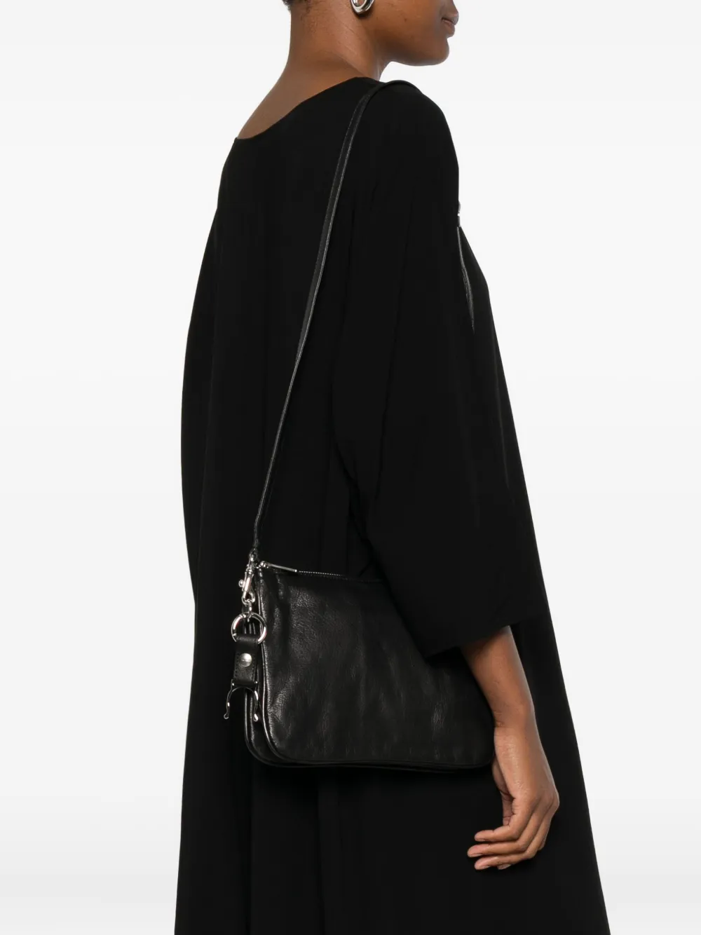 Yohji Yamamoto zip-fastening ring-detail shoulder bag - Zwart