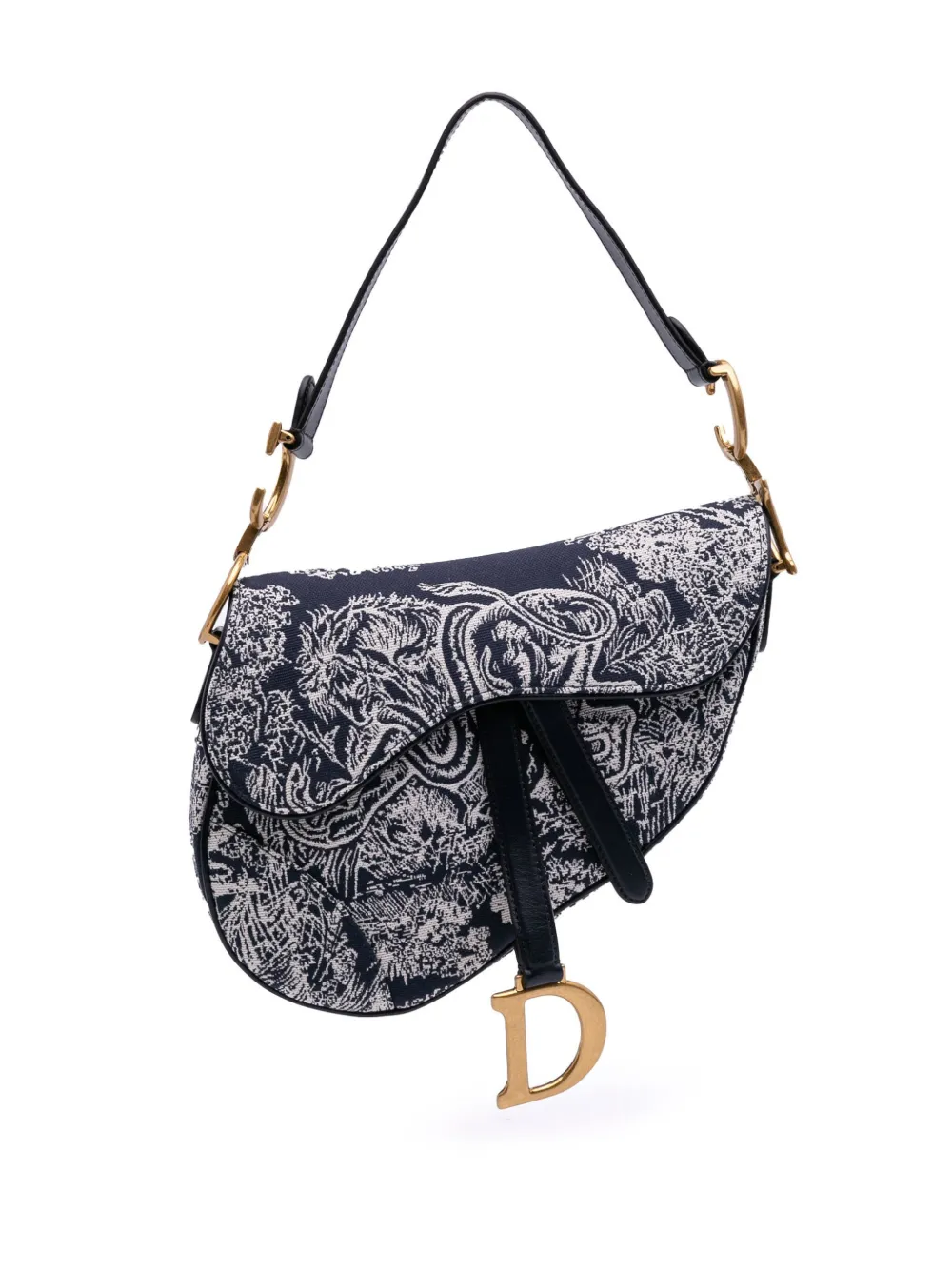 Pre-owned Dior 2021 Canvas Reverse Embroidered Toile De Jouy Saddle Bag Shoulder Bag In Blue
