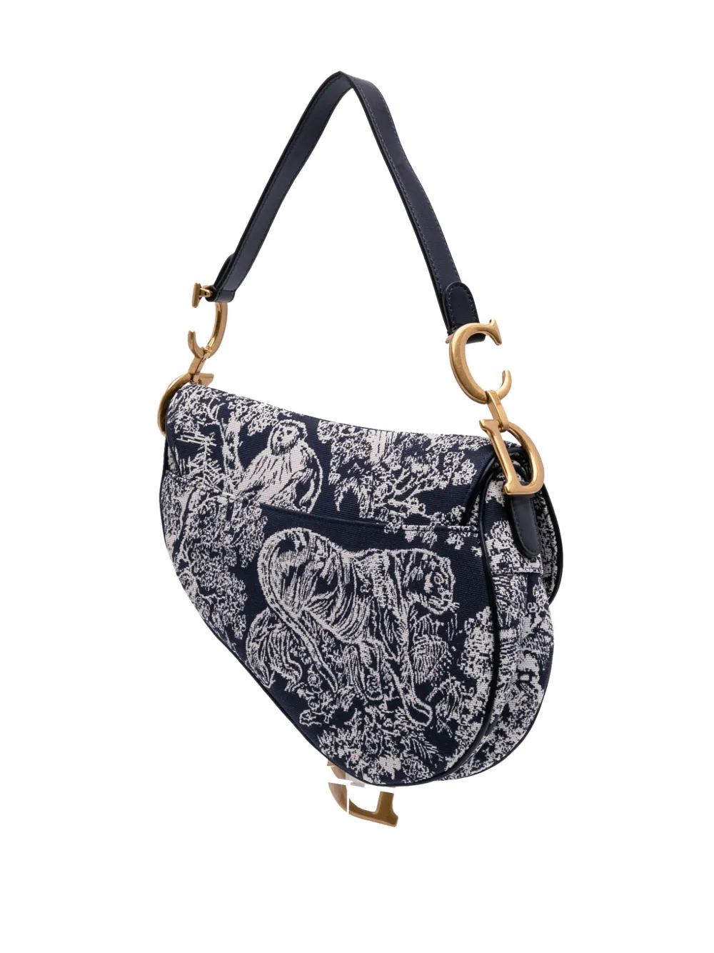 Pre-owned Dior 2021 Canvas Reverse Embroidered Toile De Jouy Saddle Bag Shoulder Bag In Blue