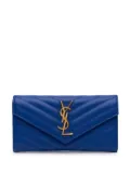 Saint Laurent Pre-Owned 2015 Grain De Poudre Matelasse Chevron Monogram Flap Wallet long wallets - Blue