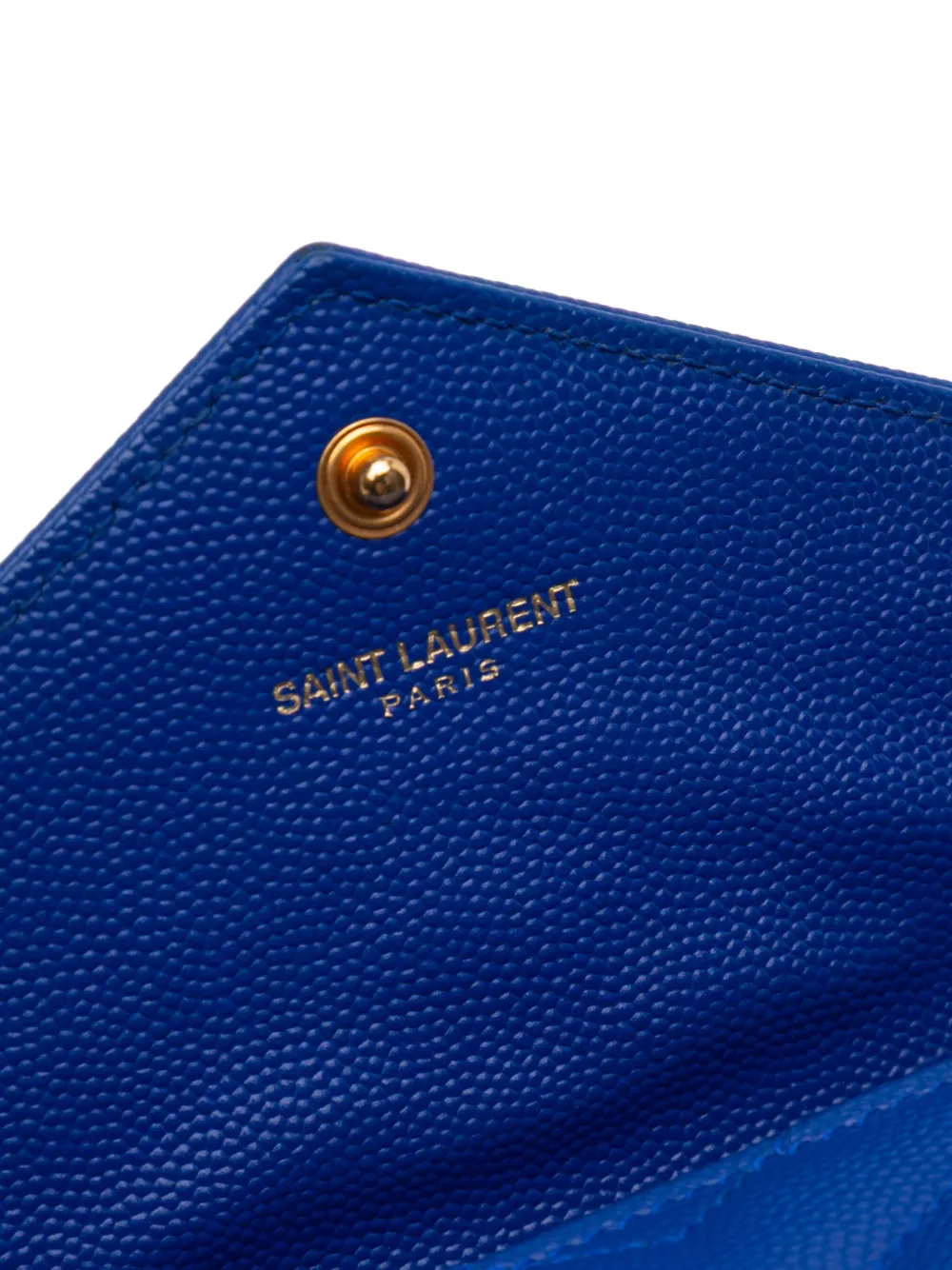 Pre-owned Saint Laurent 2015 Grain De Poudre Matelasse Chevron Monogram Flap Wallet Long Wallets In Blue
