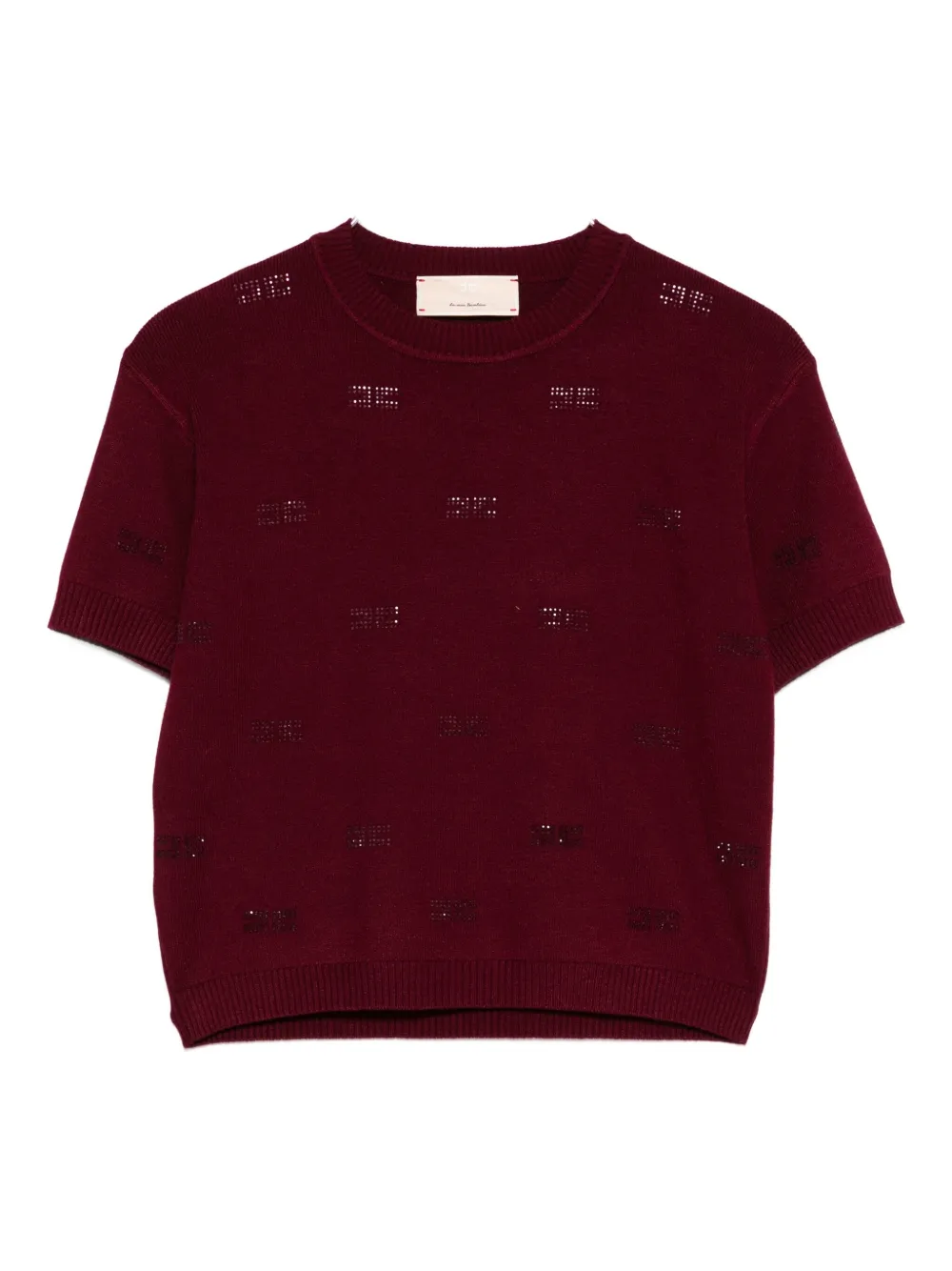 Elisabetta Franchi La Mia Bambina crystal-embellished short-sleeved top - Rosso