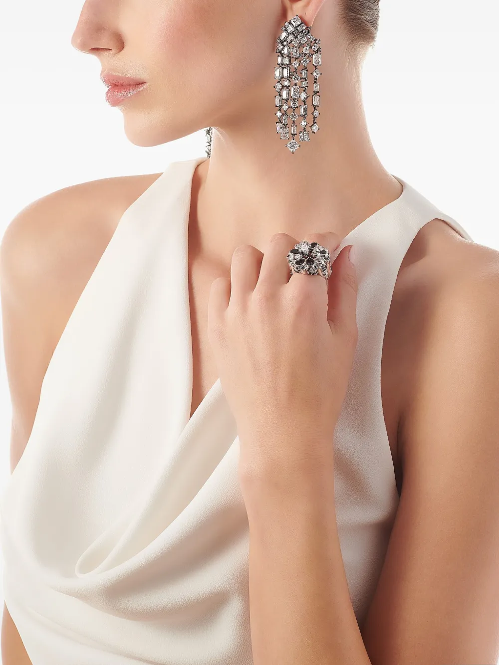 Anabela Chan 18k White Gold Vermeil/black Rhodium Vermeil Silver Smoke Cascade Earrings In Metallic