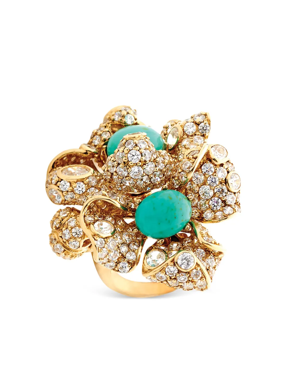 Anabela Chan 18k Yellow Gold Vermeil Blossom Turquoise And Diamond Ring In Silver