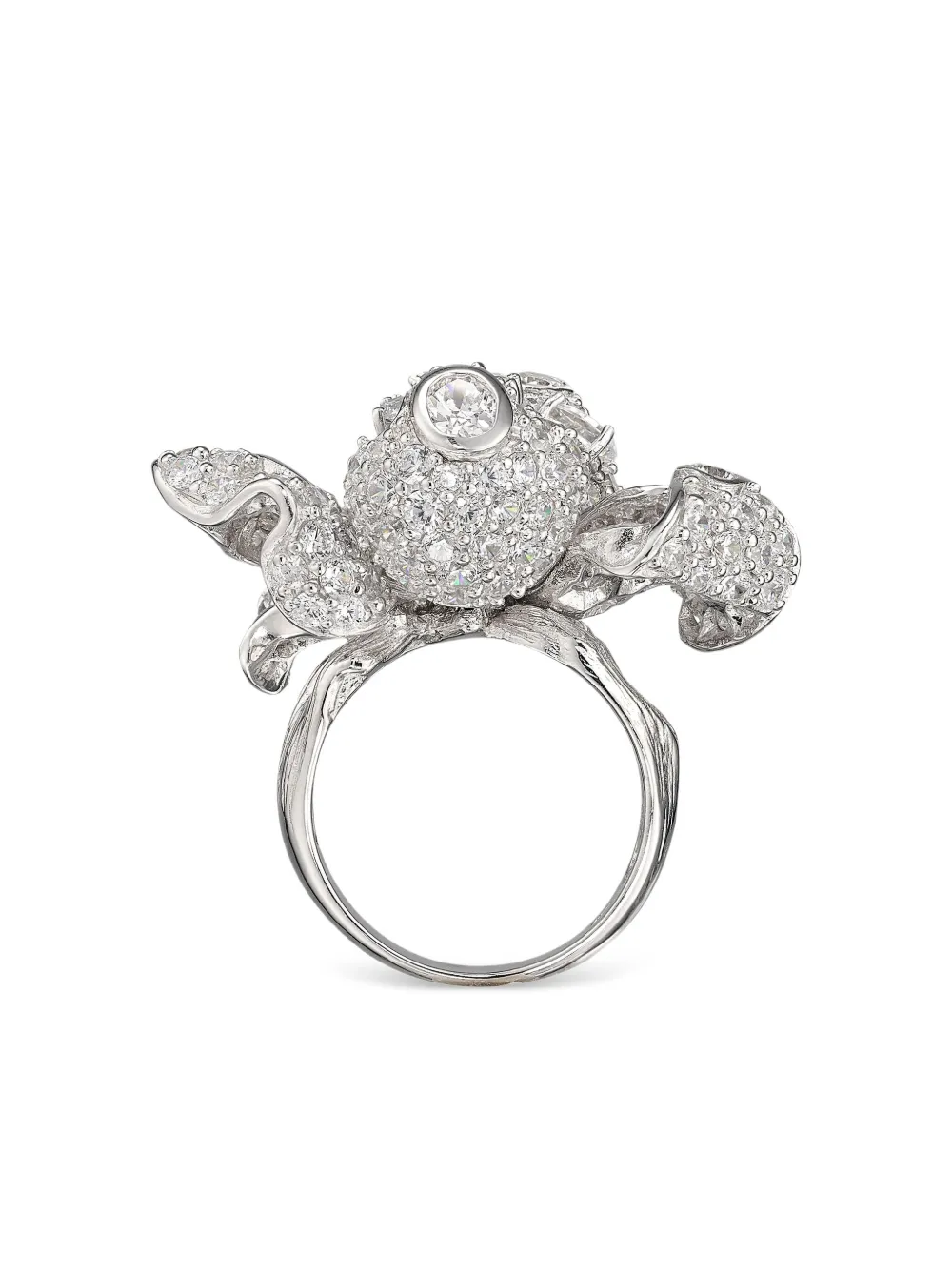 Anabela Chan 18k White Gold And Rhodium Vermeil Mini White Diamond Bloomingdale Ring In Metallic