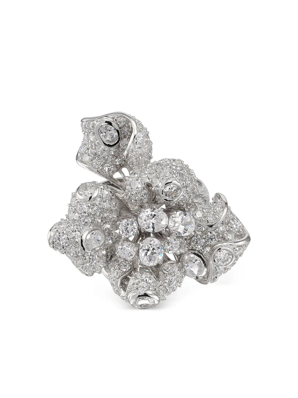 Anabela Chan 18k White Gold And Rhodium Vermeil Mini White Diamond Bloomingdale Ring In Metallic