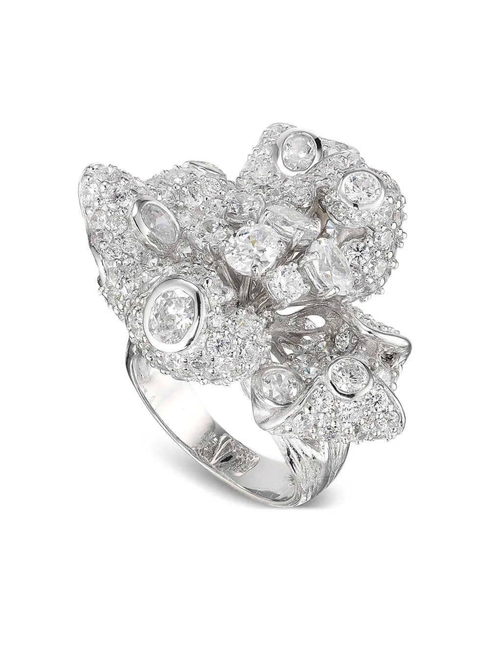 Anabela Chan 18k White Gold And Rhodium Vermeil Mini White Diamond Bloomingdale Ring In Metallic