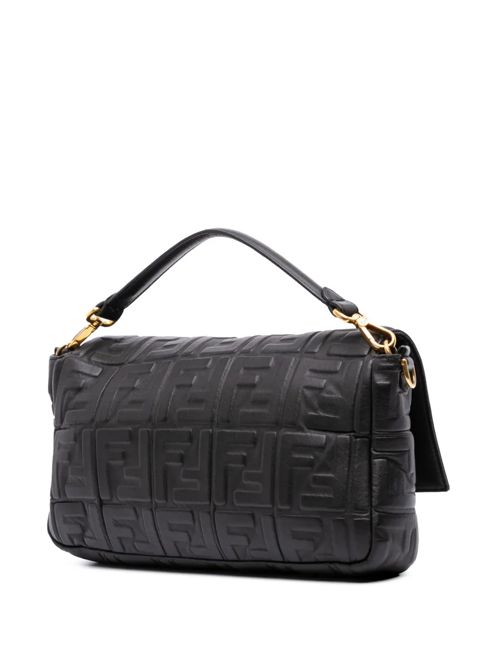 Pre-owned Fendi 2000-2010 Large Zucca Embossed Leather Baguette Satchel In Black