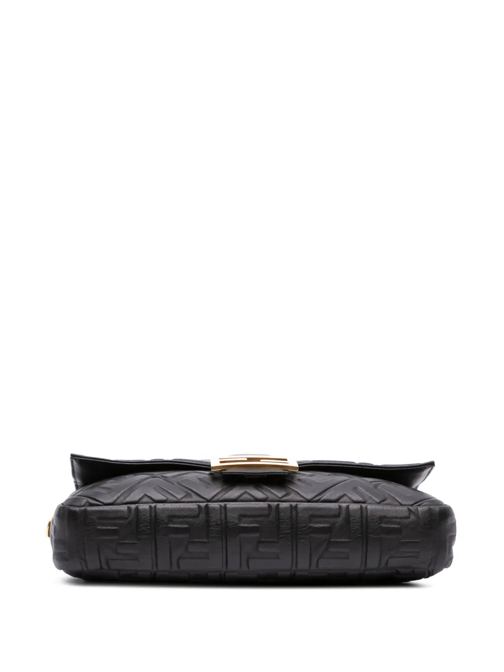 Pre-owned Fendi 2000-2010 Large Zucca Embossed Leather Baguette Satchel In Black