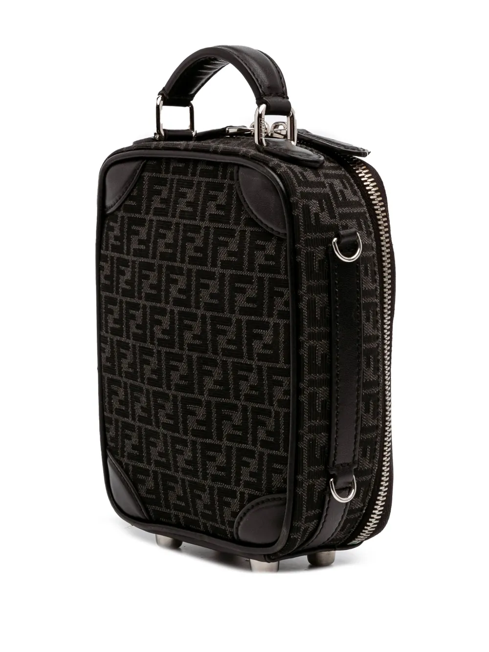 Pre-owned Fendi 2010-2025 Mini Zucchino Recycled Jacquard Trolley Satchel In Black