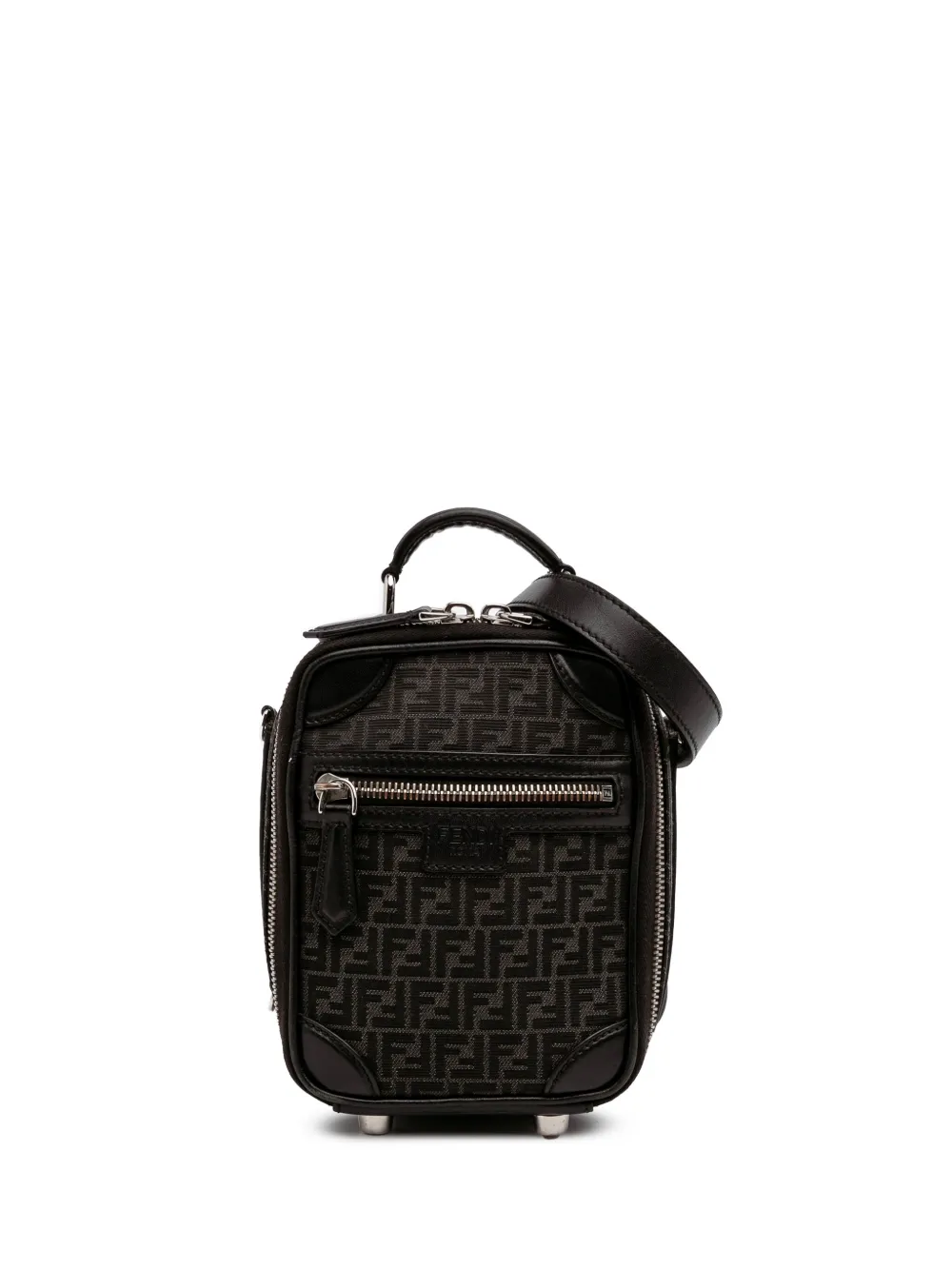Pre-owned Fendi 2010-2025 Mini Zucchino Recycled Jacquard Trolley Satchel In Black