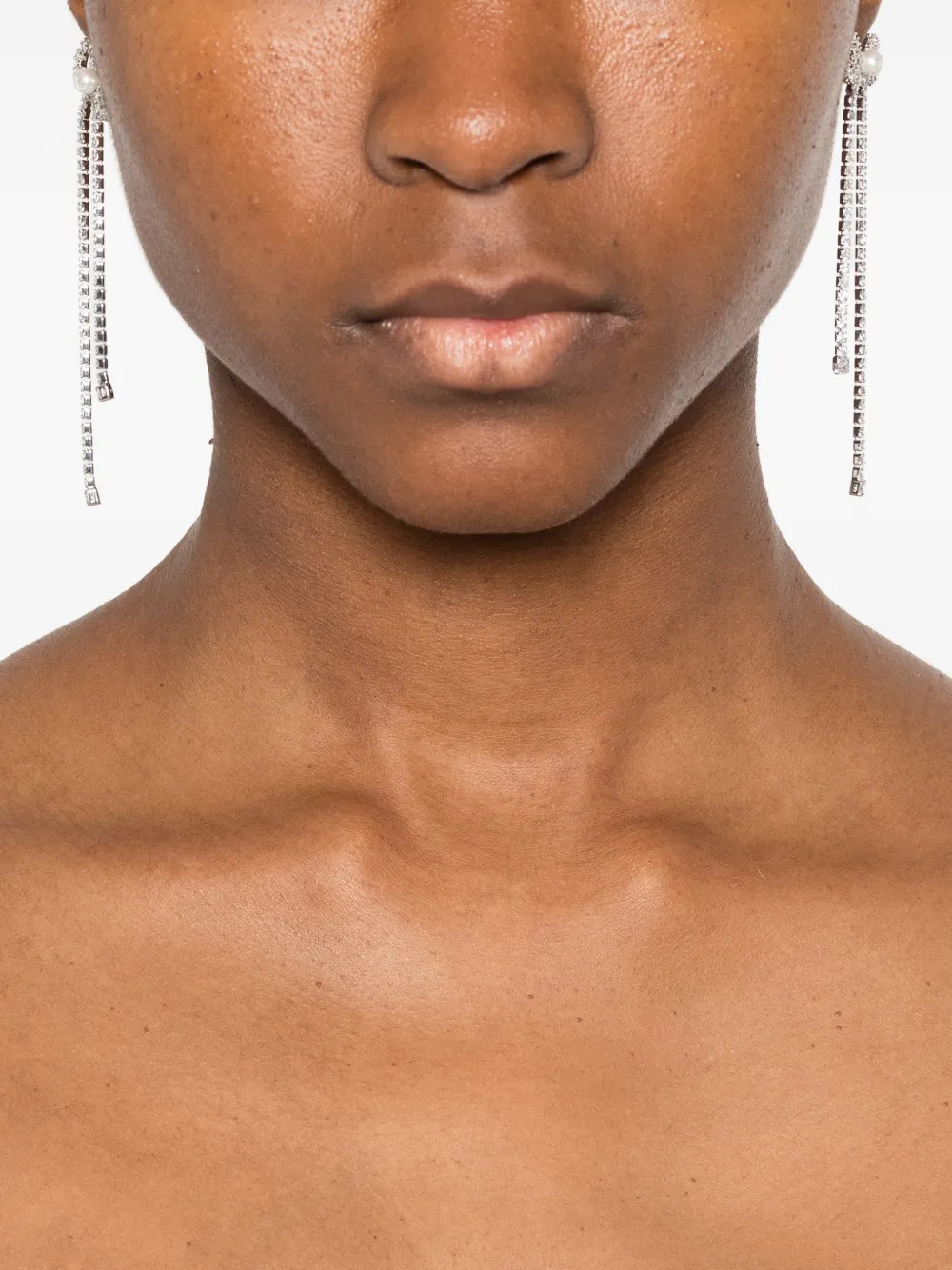 Self-Portrait crystal-embellished bow earrings - Zilver