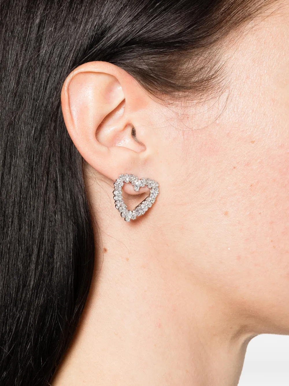 Self-Portrait Crystal Heart Earrings in Silver, view 2