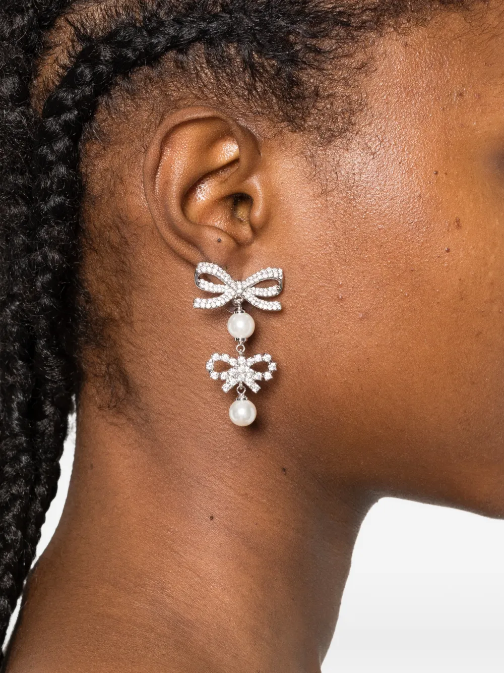 Self-Portrait double-bow pearl-drop earrings - Zilver