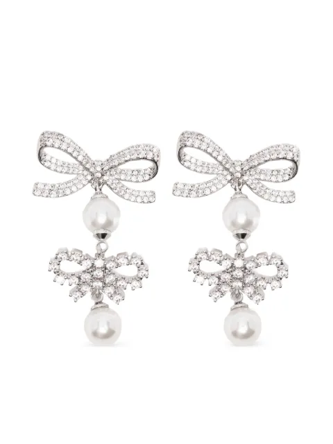 Self-Portrait double-bow pearl-drop earrings