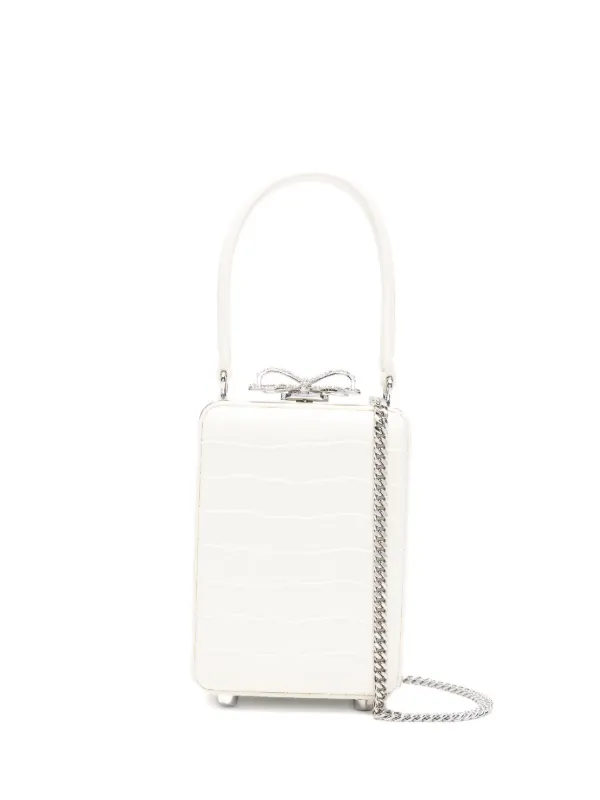 Self-Portrait Micro Crocodille-effect Leather Tote Bag in Neutrals