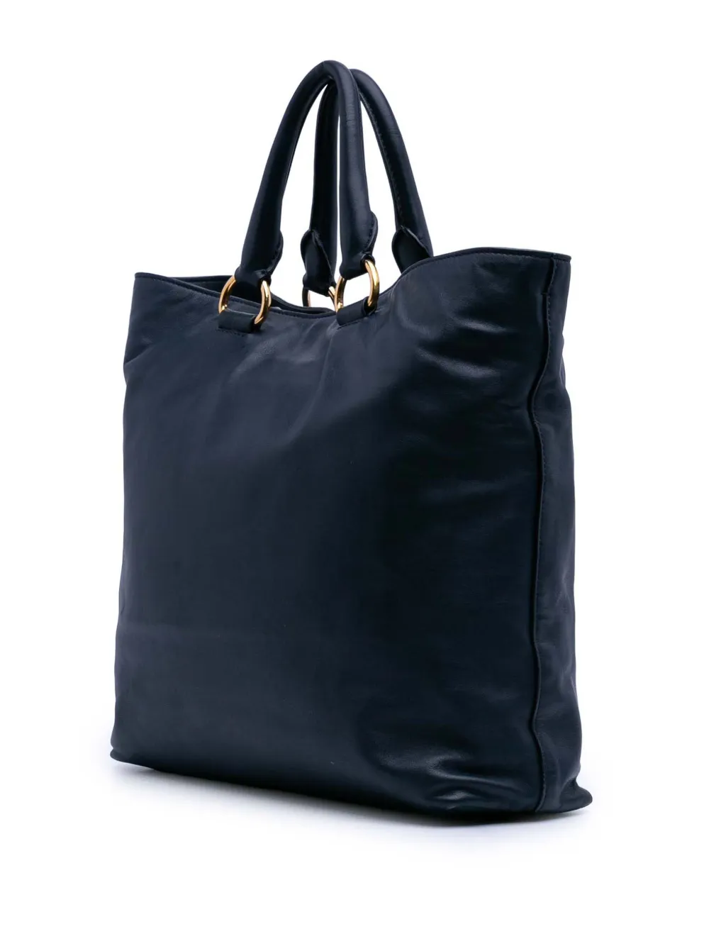 Pre-owned Prada 2000-2025 Soft Calf Open Convertible Tote Satchel In Blue