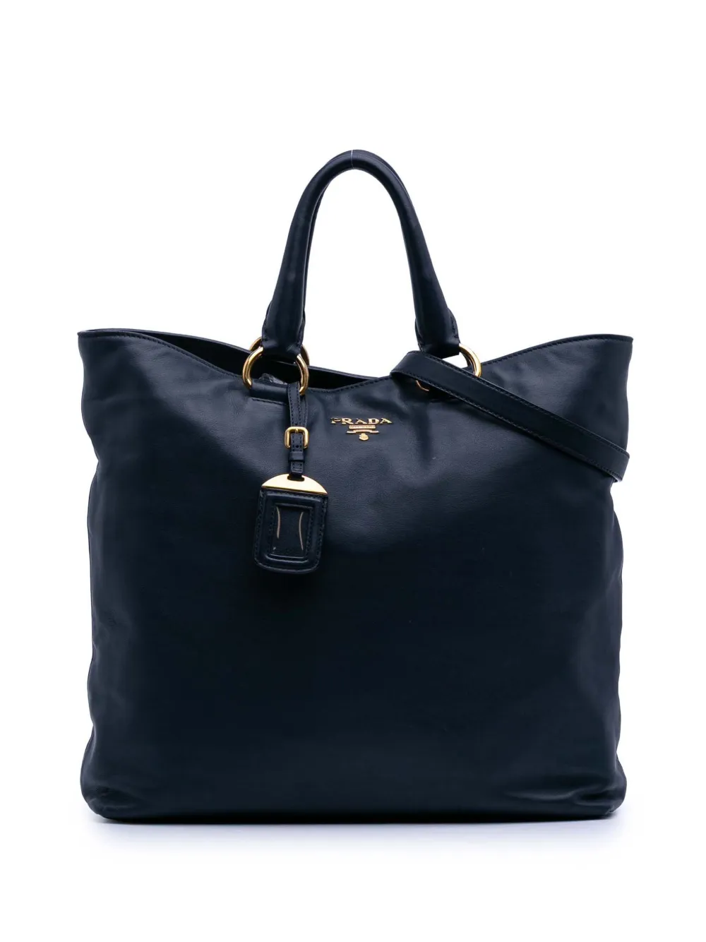 Pre-owned Prada 2000-2025 Soft Calf Open Convertible Tote Satchel In Blue