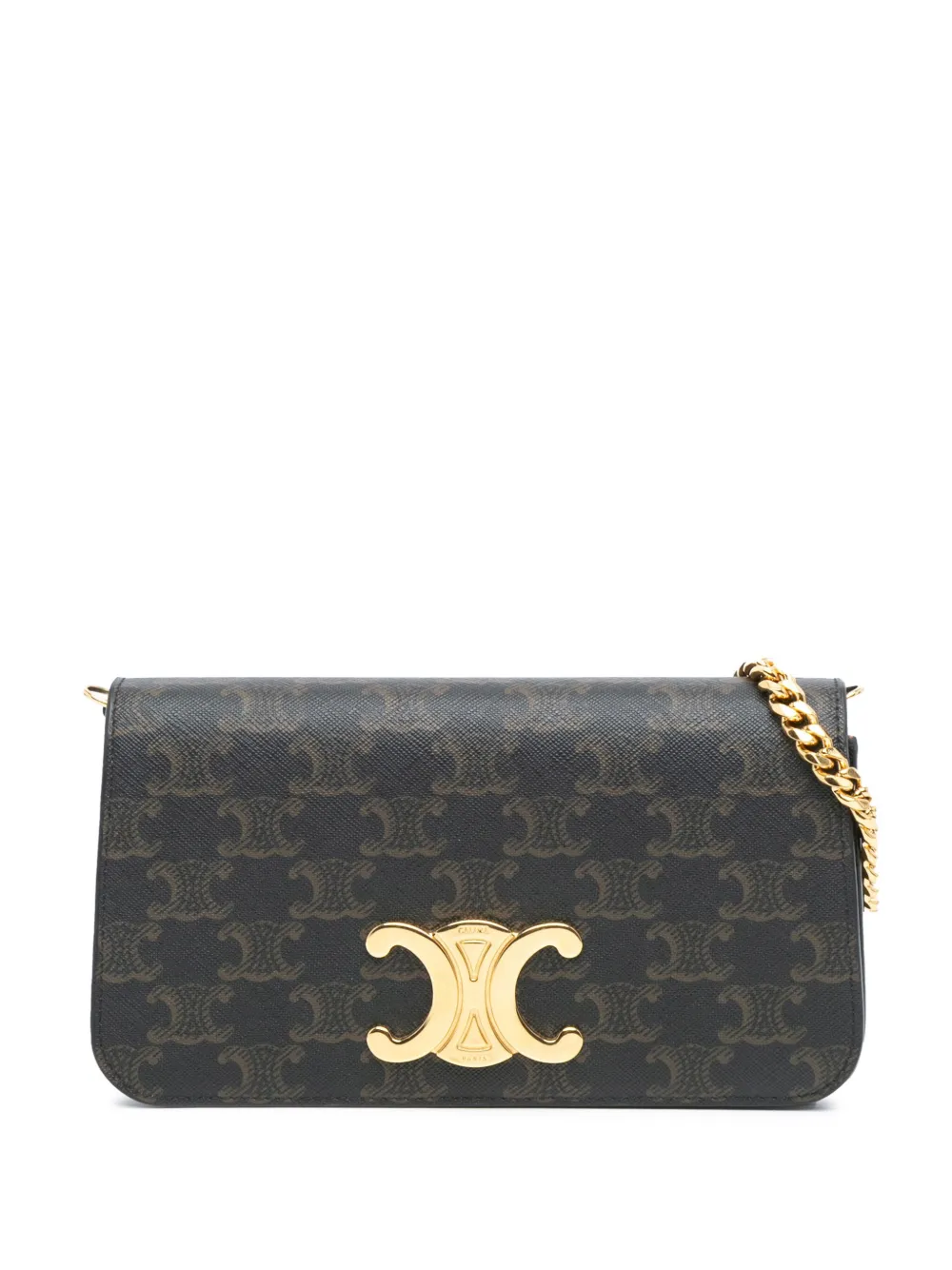 Pre-owned Celine 2022 Triomphe Coated Canvas Triomphe Multi Pochette Satchel In Brown