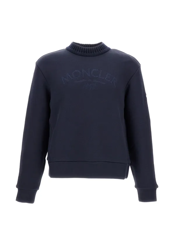 Moncler Ribbed-cuffs Embroidered Sweatshirt in Blue