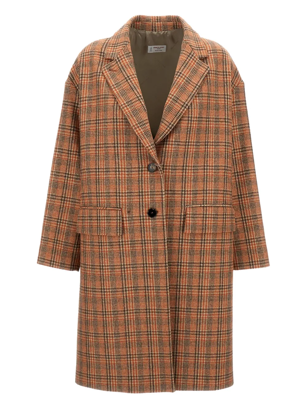 Alberto Biani Checked Flap-pocket Single-breasted Coat In Brown