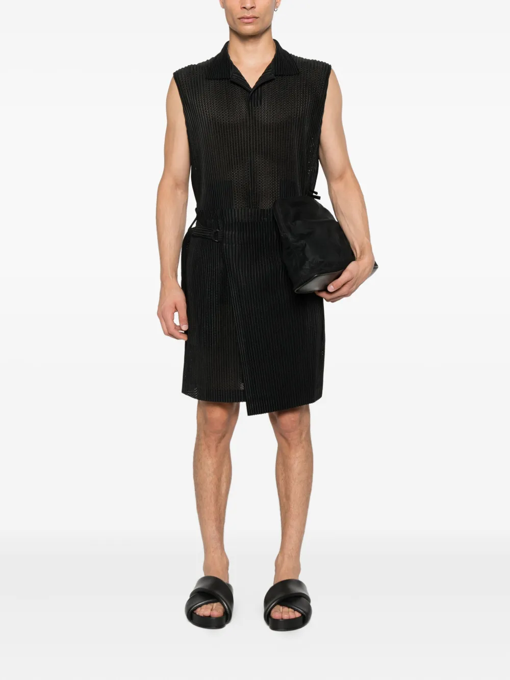 Homme Plissé Issey Miyake Geplooid mouwloos poloshirt - Zwart