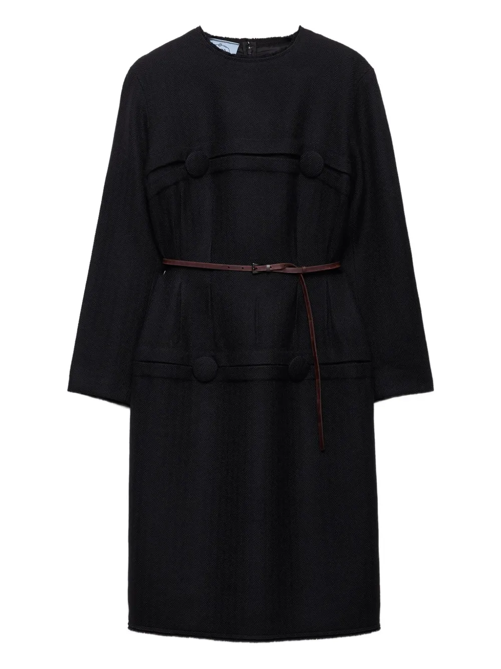 Prada Button-detailed Wool Midi Dress In Black