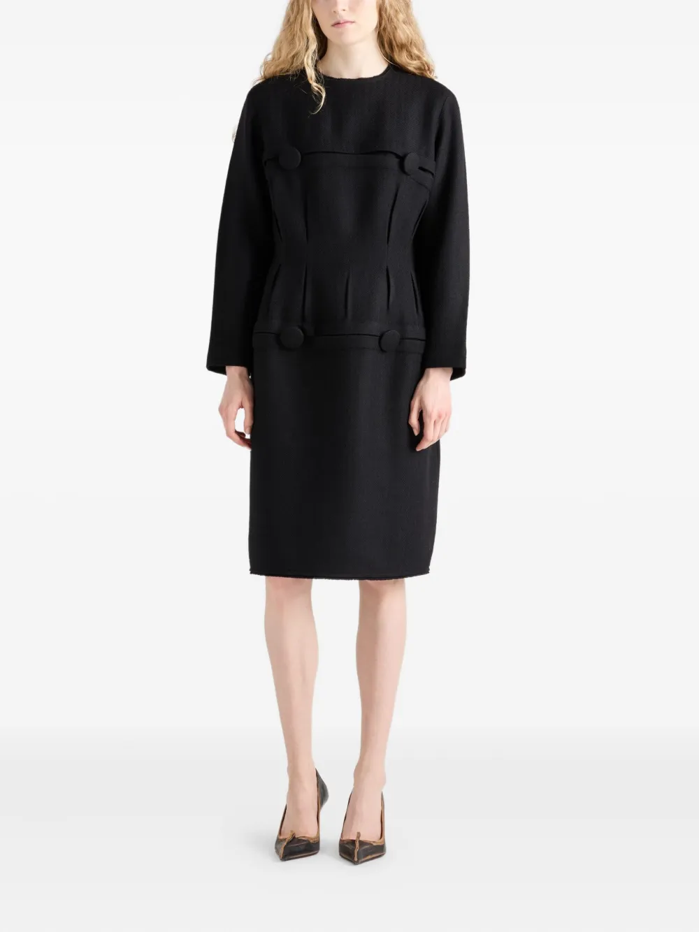 Prada Wollen midi-jurk met knoopdetail - Zwart