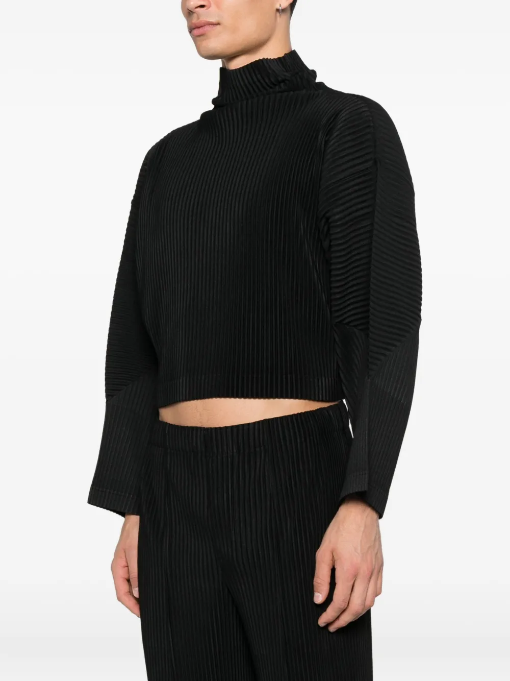 Issey Miyake Mc June Pleated High-neck T-shirt In Black
