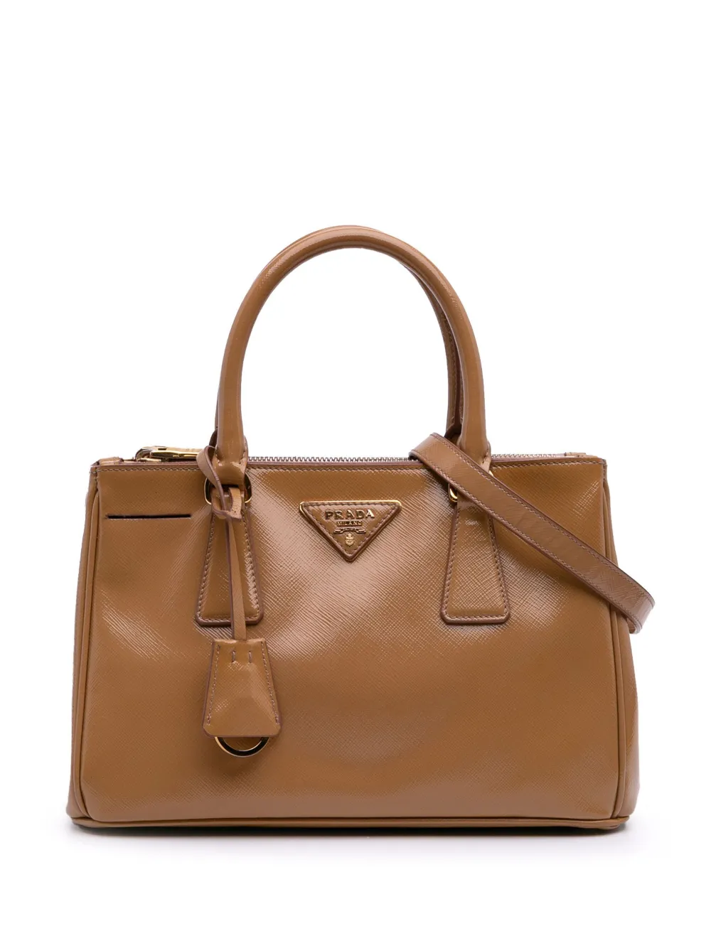 Pre-owned Prada 2000-2025 Small Saffiano Vernice Galleria Double Zip Satchel In Brown